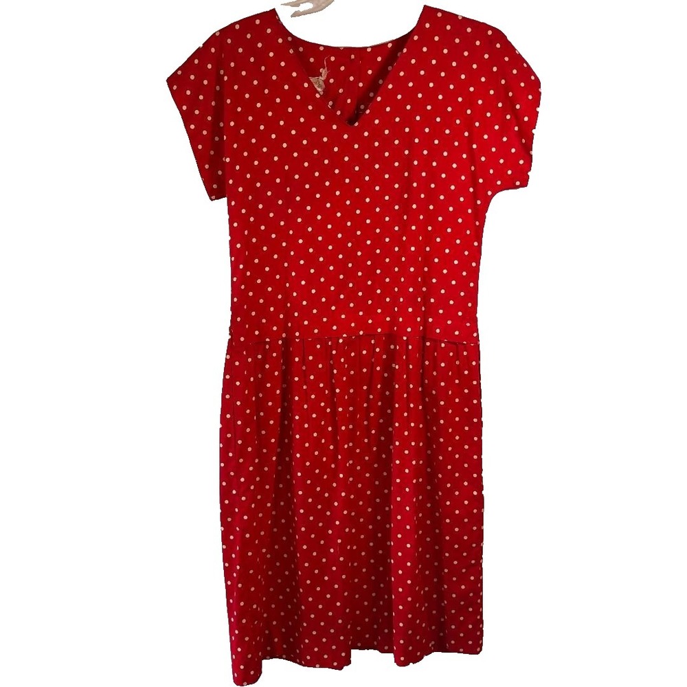 Vintage David Warren‎ Short Dress Red w/White Polka Dots Size 12 Made in USA